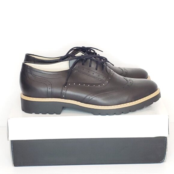 Zapato Black Lug Heel Leather Oxford - HAML6 - Picture 1 of 8